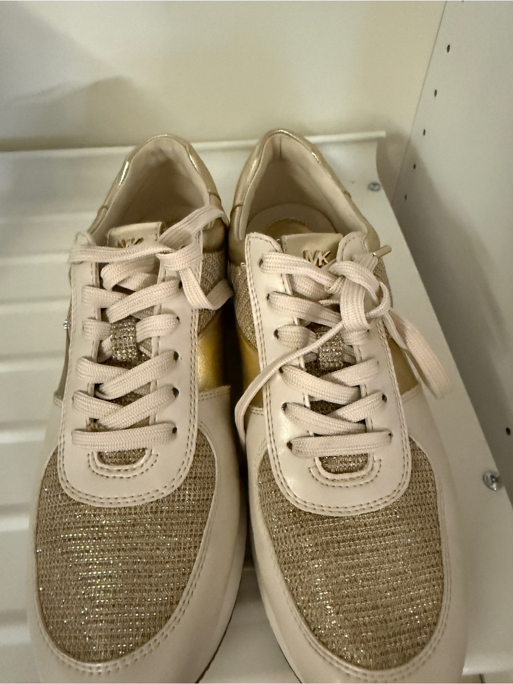 Michael Kors Cream and Gold Glitter Low-Top Sneakers